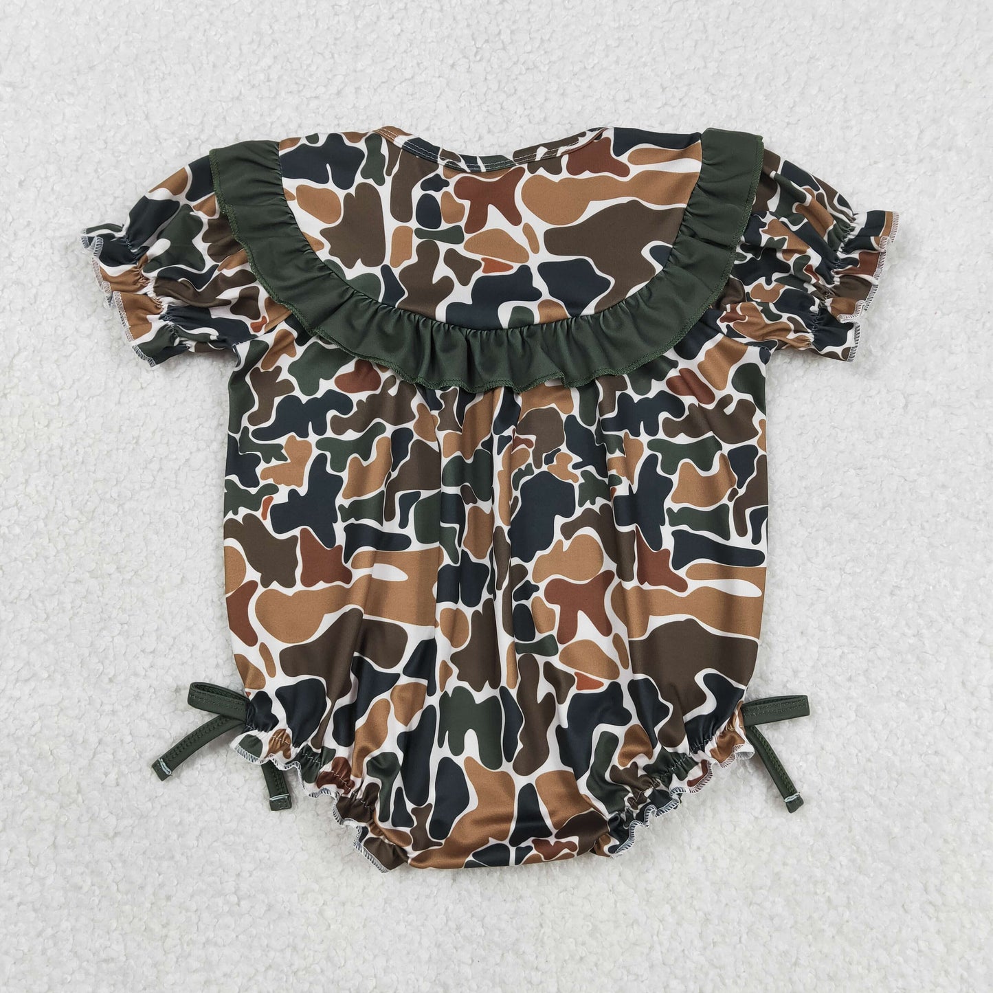 SR3916 Embroidered DADDY'S GIRL Ruffle Brown Green Camouflage Short Sleeve Girls Bubble Romper 202603 RTS