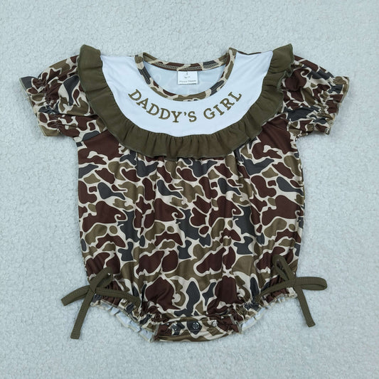SR3919 Embroidered ADDY'S GIRL Ruffle Army Green Brown Camouflage Short Sleeve Girls Bubble Romper 202604 RTS