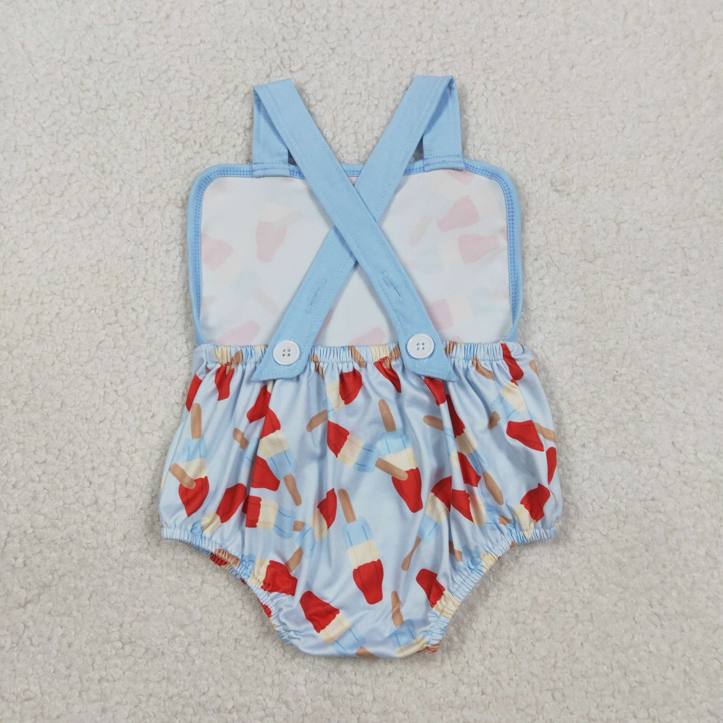 SR3923 4th of July Ice Cream Blue Sleeveless Boys Bubble Romper 202601 RTS