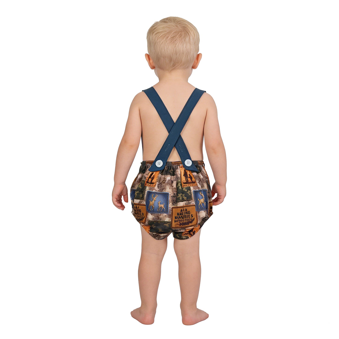 SR3925 Deer Hunting Camouflage Dark Blue Sleeveless Boys Bubble Romper 202603 RTS