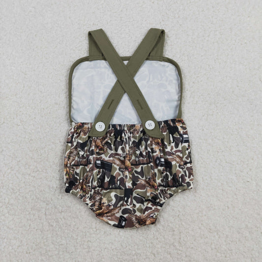 SR3926 Puppy Duck Hunting Camouflage Green Sleeveless Boys Bubble Romper 202602 RTS