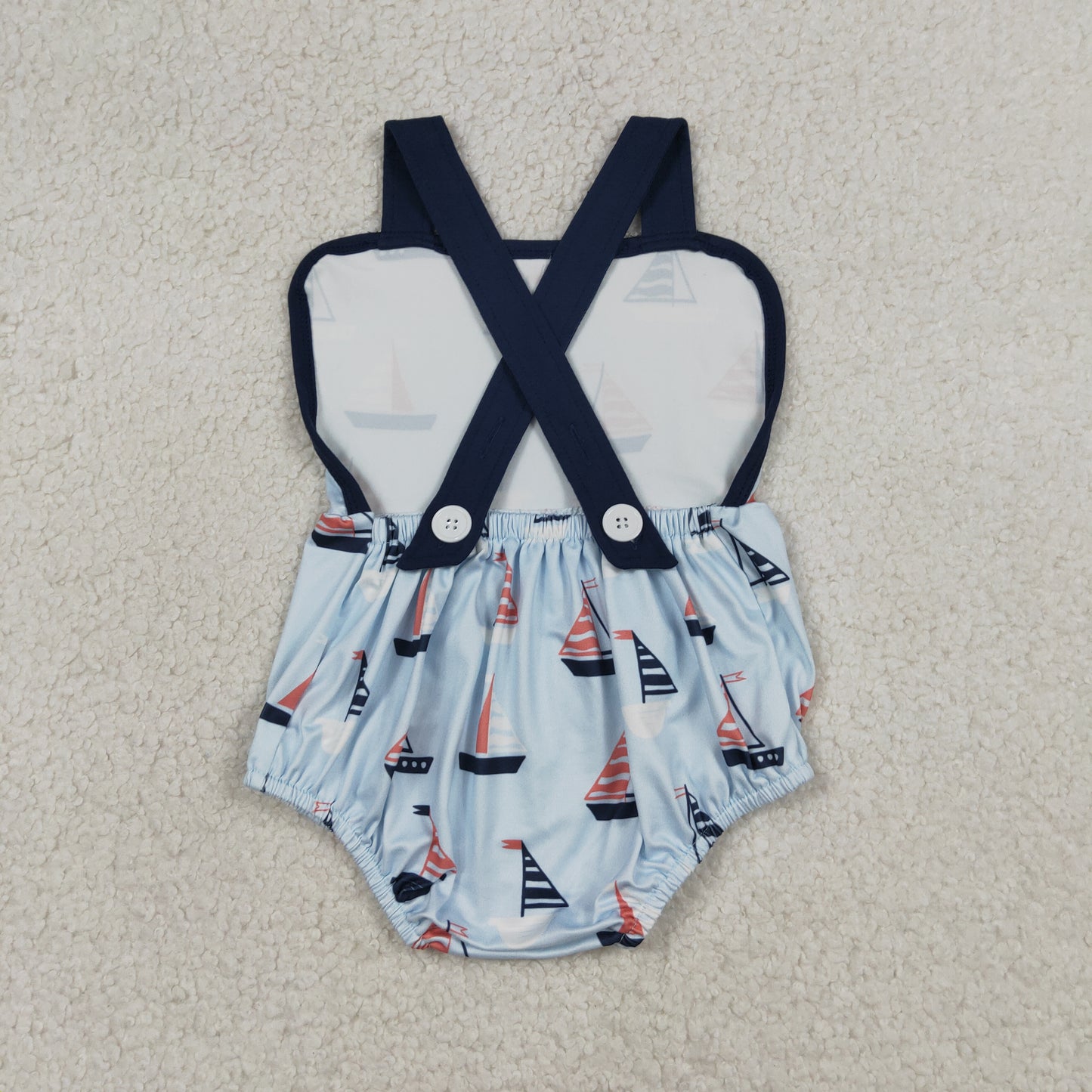 SR3945 Sailboat Blue Sleeveless Boys Bubble Romper 202604 RTS