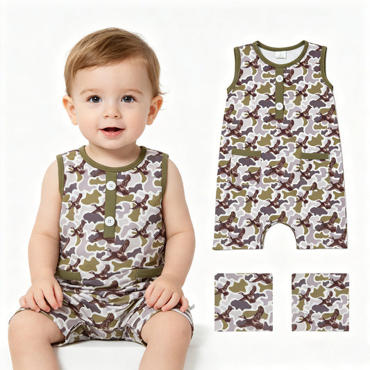 SR3946 Duck Hunting Gray Green Camouflage Pocket Sleeveless Boys Romper 202605 RTS