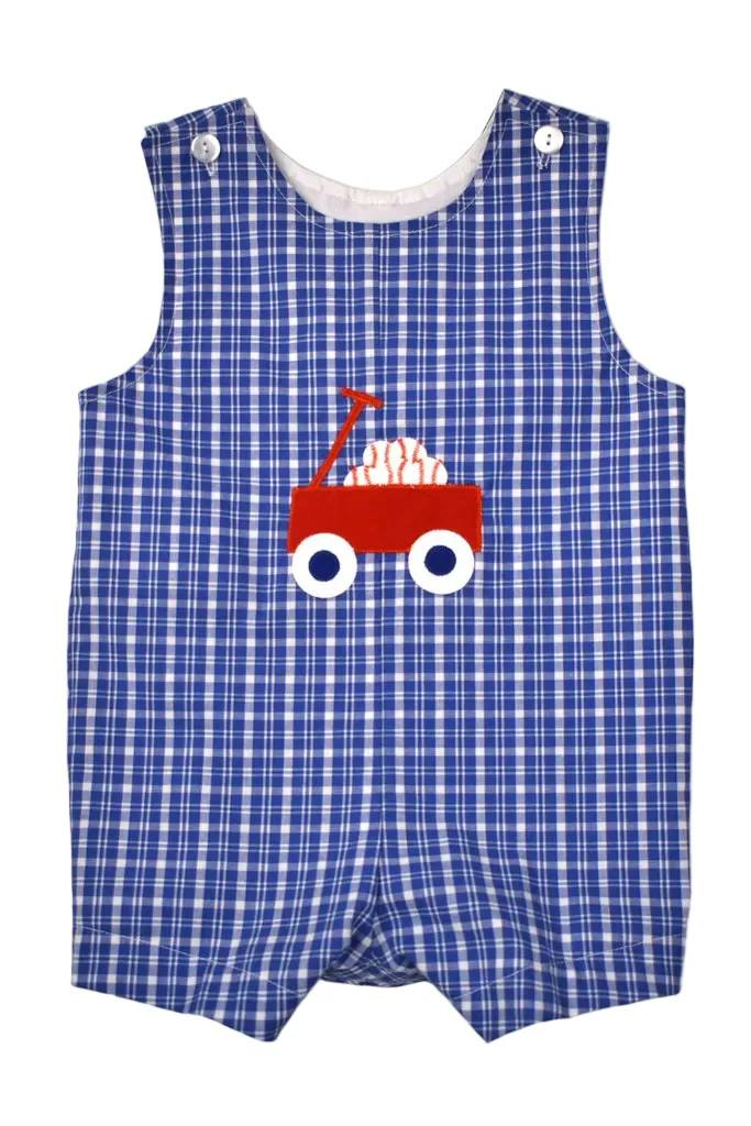 MOQ 5 PCS preorder SR3957 Baseball Truck Blue Plaid Sleeveless Boys Romper 202601