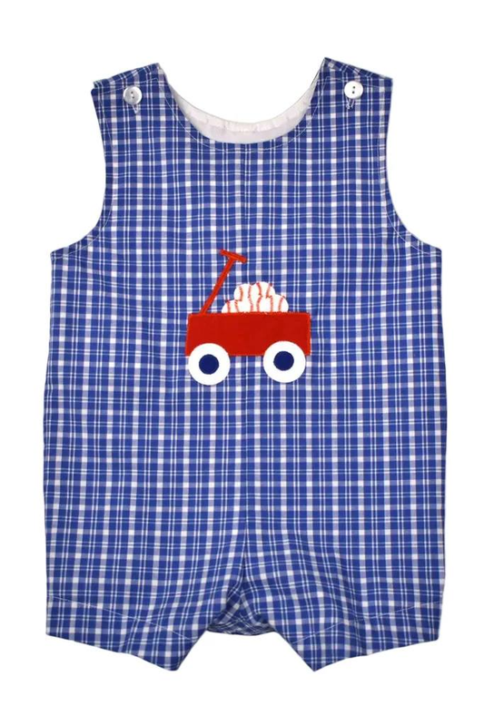 MOQ 5 PCS preorder SR3957 Baseball Truck Blue Plaid Sleeveless Boys Romper 202601