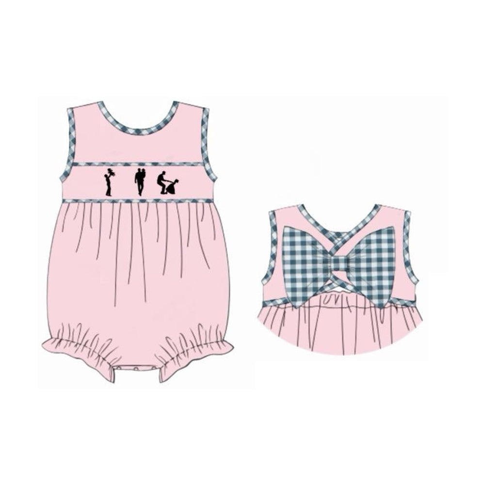 MOQ 5 PCS preorder SR3960 Father's Day Gray Blue Green Plaid Pink Sleeveless Girls Bubble Romper 202601