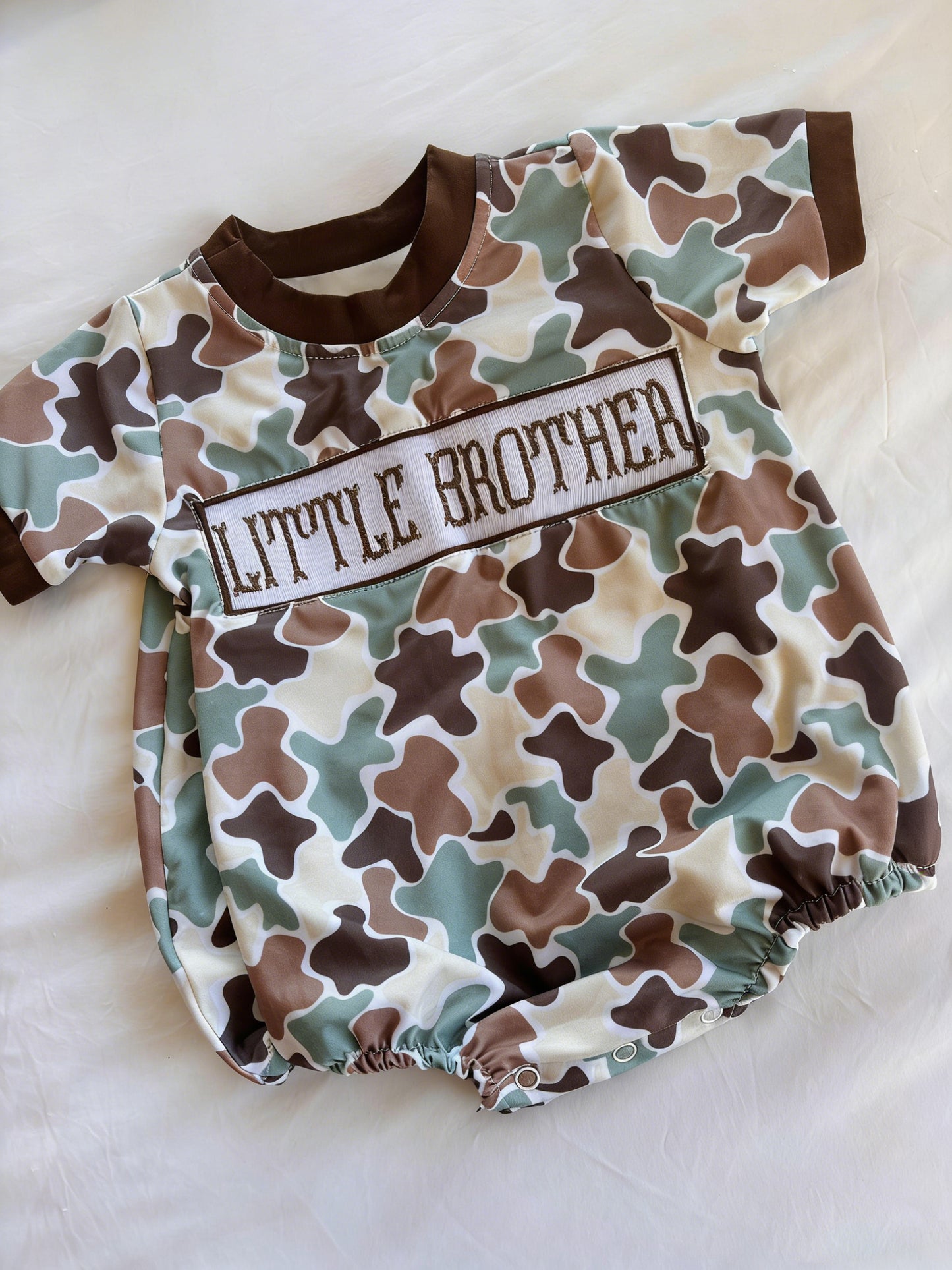 MOQ 5 PCS preorder SR3986 Little Brother Brown Green Camouflage Short Sleeve Boys Bubble Romper 202601