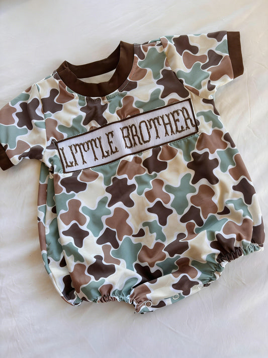 MOQ 5 PCS preorder SR3986 Little Brother Brown Green Camouflage Short Sleeve Boys Bubble Romper 202601
