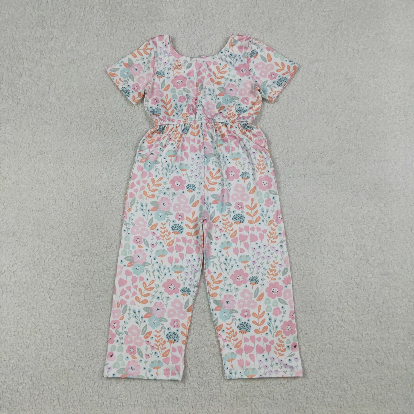 SR3987 Flower Leaf Short Sleeve Girls Overalls Jumpsuits 202604 RTS