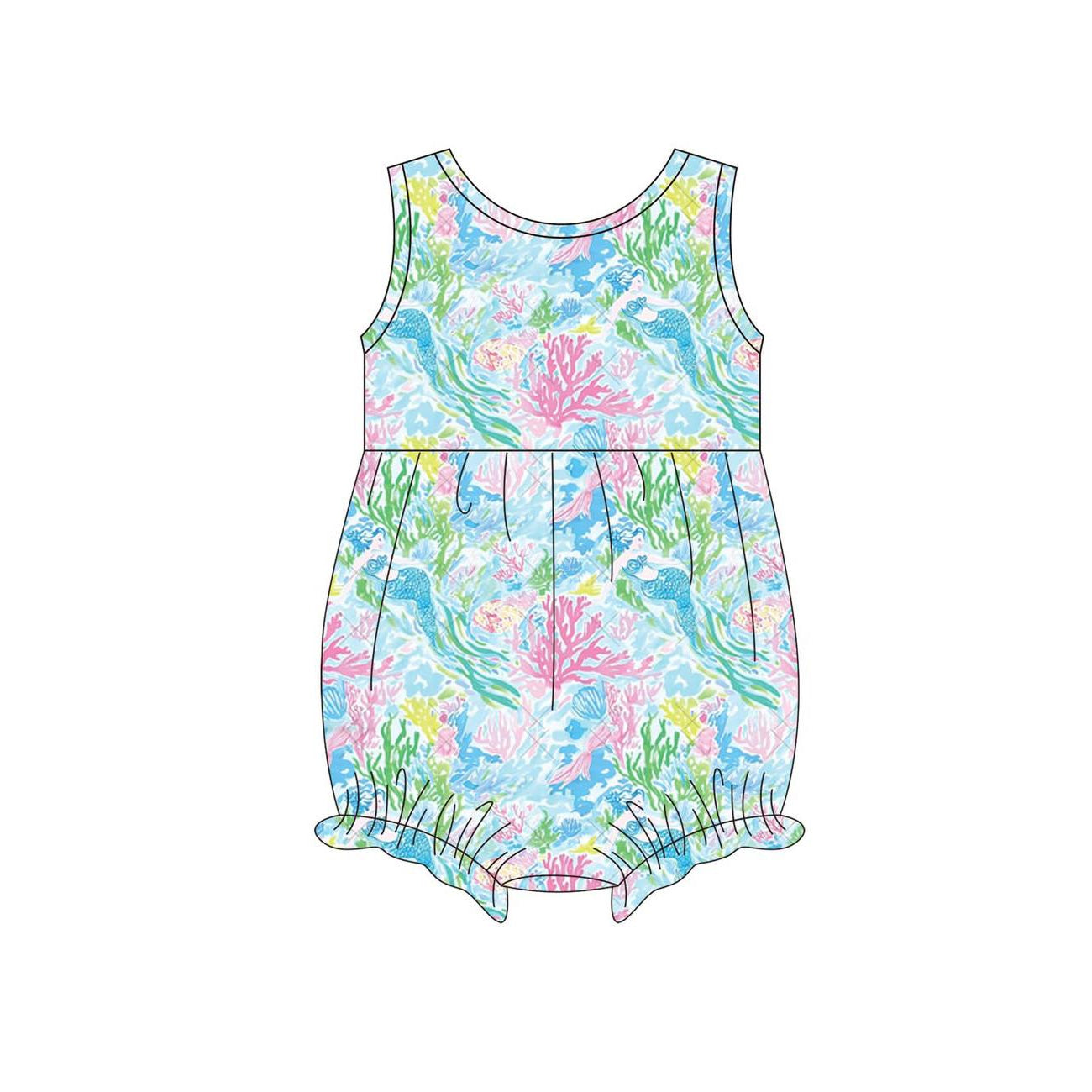 MOQ 5 PCS preorder SR3991 Mermaid Coral Seaweed Sleeveless Girls Bubble Romper 202601