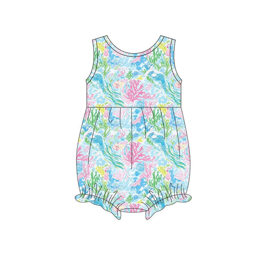MOQ 5 PCS preorder SR3991 Mermaid Coral Seaweed Sleeveless Girls Bubble Romper 202601