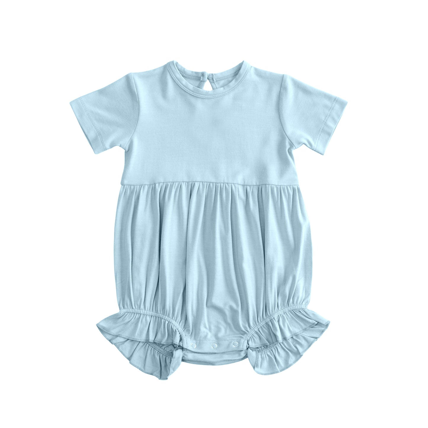 MOQ 5 PCS preorder SR3997 Solid Light Blue Short Sleeve Girls Bubble Romper 202601