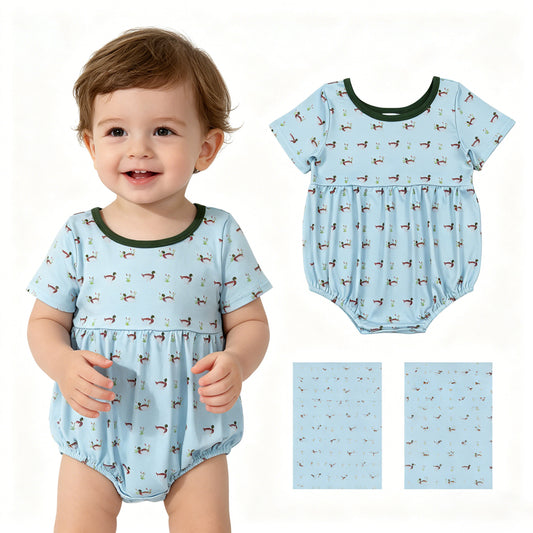 SR3999 Duck Hunting Dark Green O-Neck Short Sleeve Boys Bubble Romper 202604 RTS