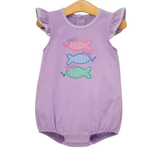 MOQ 5 PCS preorder SR4006 Fishing Pattern Purple Flying Sleeve Girls Bubble Romper 202601