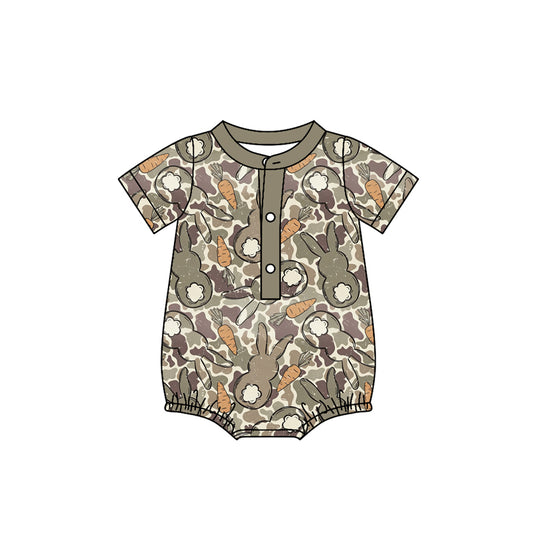 MOQ 5 PCS preorder SR4009 Easter Bunny Camouflage Army Green Short Sleeve Boys Bubble Romper 202601
