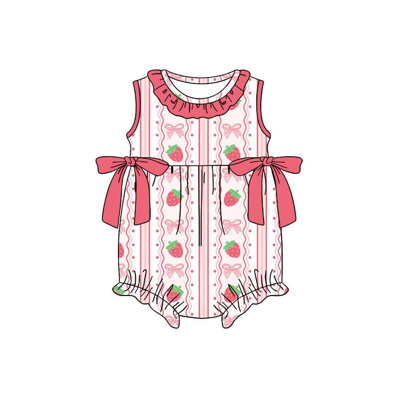 MOQ 5 PCS preorder SR4011 Strawberry Pink Bows Ruffle Sleeveless Girls Bubble Romper 202601