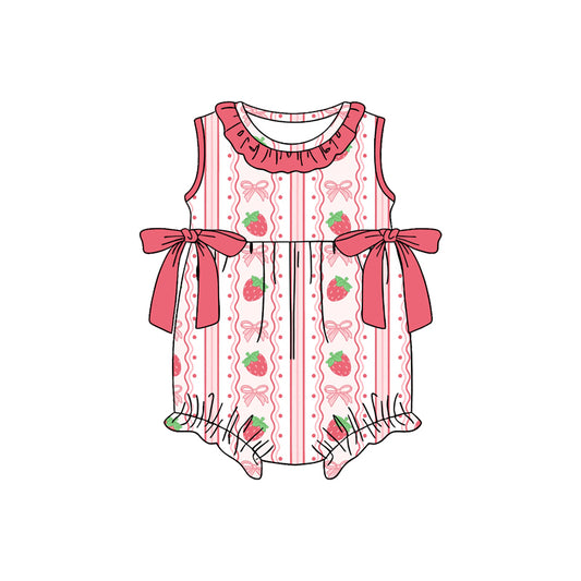MOQ 5 PCS preorder SR4011 Strawberry Pink Bows Ruffle Sleeveless Girls Bubble Romper 202601