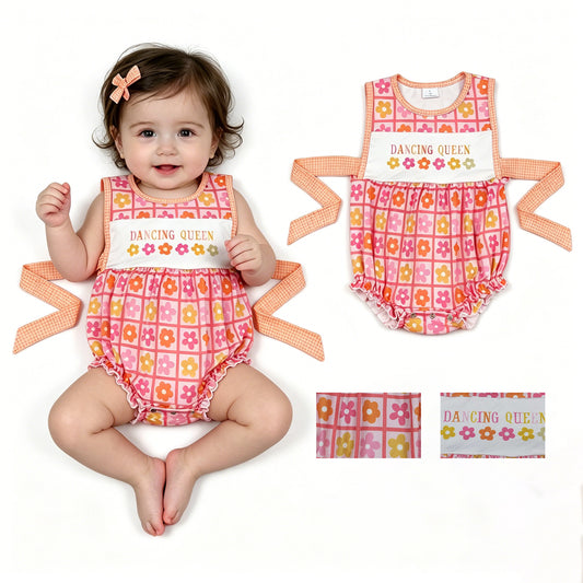 SR4018 Dancing Queen Flower Plaid Sleeveless Girls Bubble Romper 202604 RTS