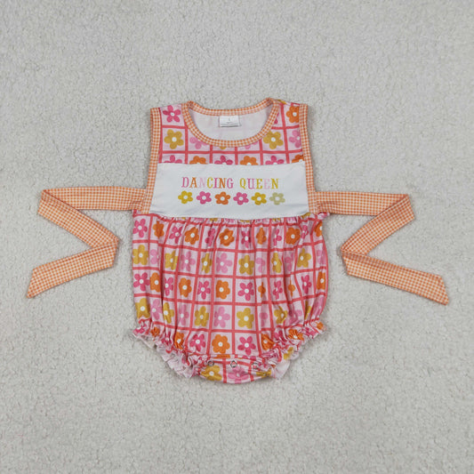 SR4018 Dancing Queen Flower Plaid Sleeveless Girls Bubble Romper 202604 RTS