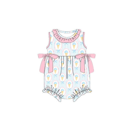 MOQ 5 PCS preorder SR4022 Ice Cream Bows Stripe Pink Ruffle Sleeveless Girls Bubble Romper 202601