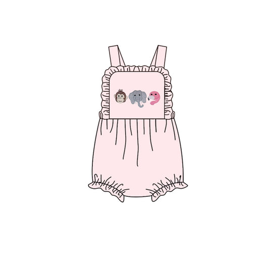 MOQ 5 PCS preorder SR4026 Monkey Elephant Pelican Animal Pink Ruffle Sleeveless Girls Bubble Romper 202601