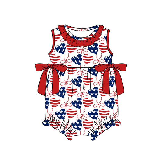 MOQ 5 PCS preorder SR4027 4th of July Star Love Bows Red Ruffle Sleeveless Girls Bubble Romper 202601