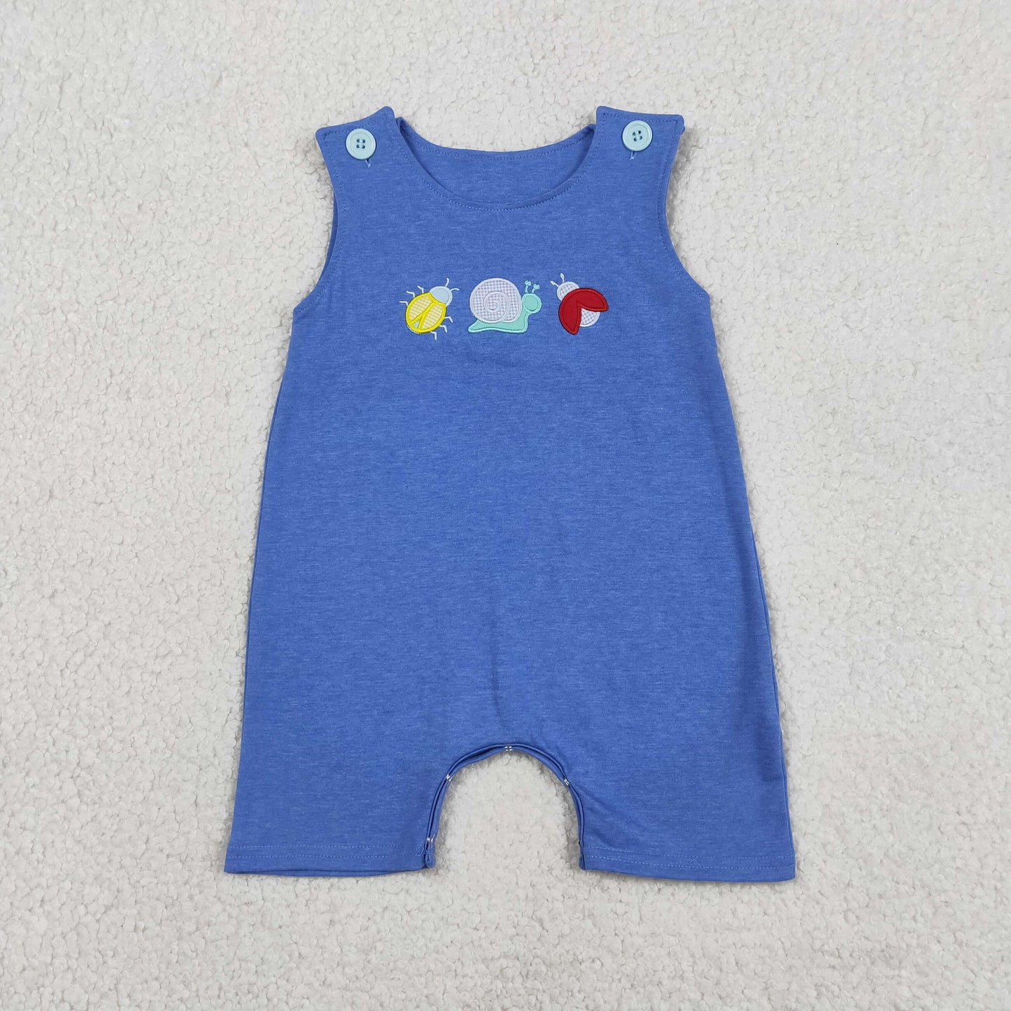SR4036 Embroidered Snail Insect Blue Purple Sleeveless Boys Romper 202604 RTS
