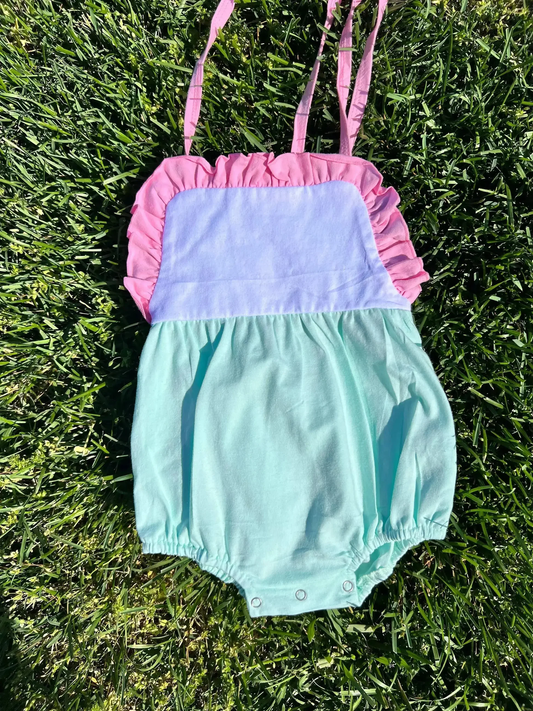 MOQ 5 PCS preorder SR4038 Pink Ruffle Blue Green Halter Girls Bubble Romper 202601