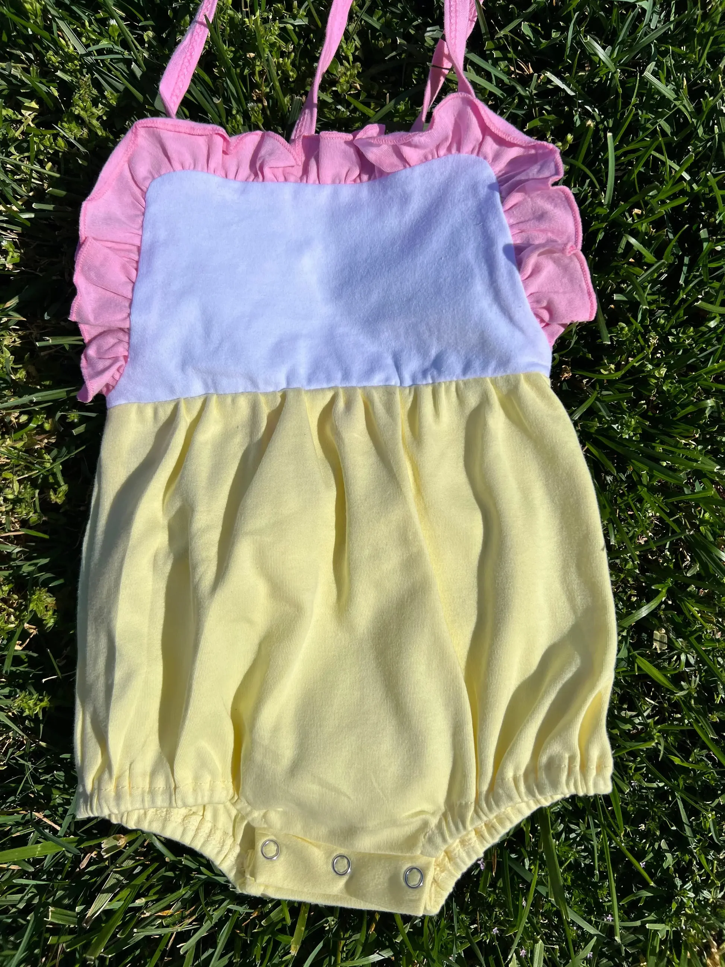 MOQ 5 PCS preorder SR4039 Pink Ruffle Yellow Halter Girls Bubble Romper 202601