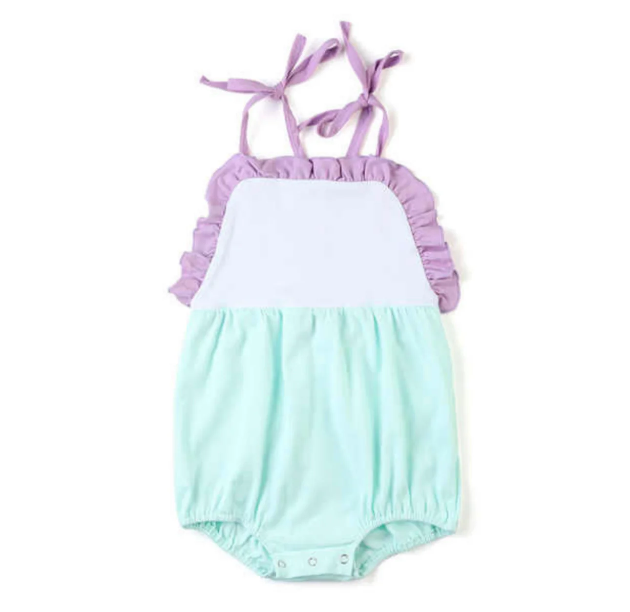 MOQ 5 PCS preorder SR4041 Purple Ruffle Blue Green Halter Girls Bubble Romper 202601