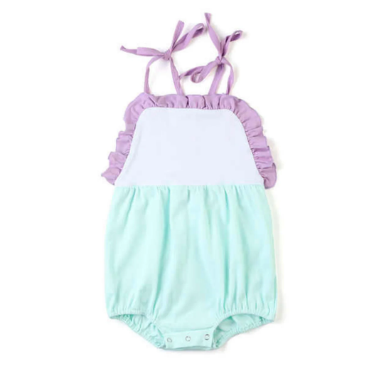 MOQ 5 PCS preorder SR4041 Purple Ruffle Blue Green Halter Girls Bubble Romper 202601