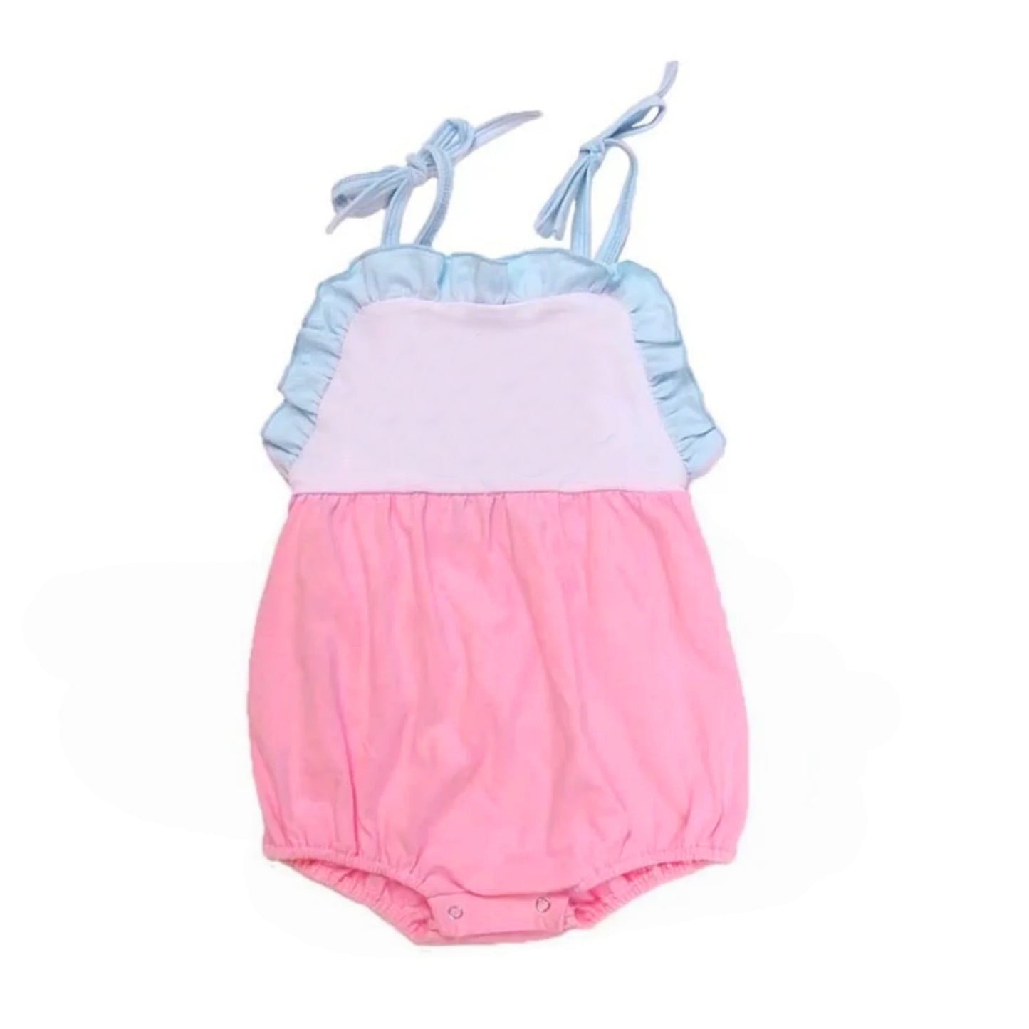 MOQ 5 PCS preorder SR4042 Light Blue Ruffle Pink Halter Girls Bubble Romper 202601