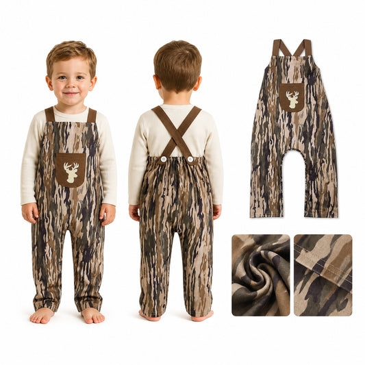 SR4048 Embroidered Deer Hunting Camouflage Brown Pocket Sleeveless Boys Romper 202605 RTS