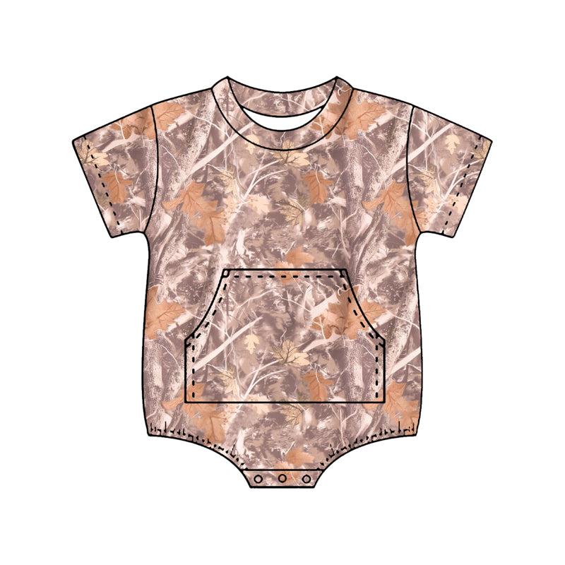 MOQ 5 PCS preorder SR4056 Branches Leaves Orange Brown Short Sleeve Boys Bubble Romper 202602