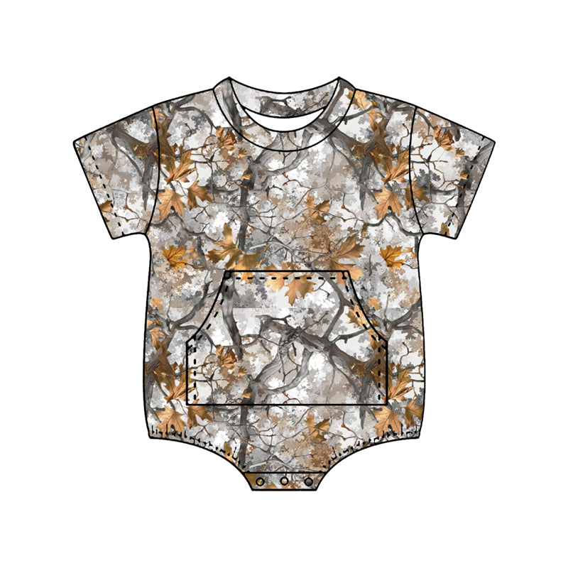 MOQ 5 PCS preorder SR4058 Branches Leaves Gray Brown Short Sleeve Boys Bubble Romper 202602