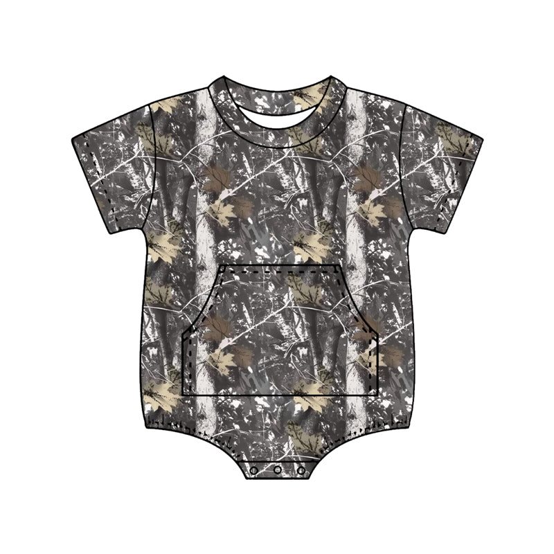 MOQ 5 PCS preorder SR4059 Branches Leaves Dark Gray Short Sleeve Boys Bubble Romper 202602