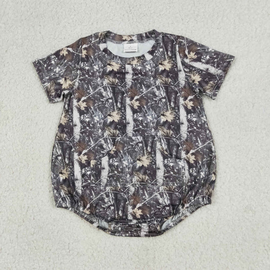 SR4059 Branches Leaves Dark Gray Short Sleeve Boys Bubble Romper 202604 RTS