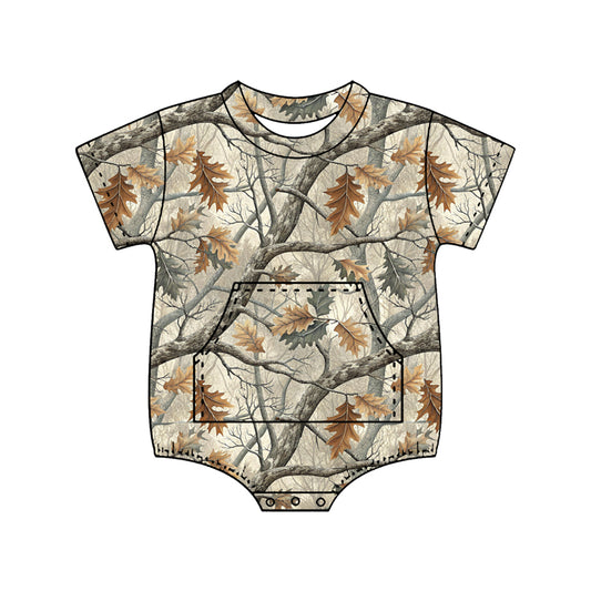 MOQ 5 PCS preorder SR4060 Branches Leaves Gray Green Short Sleeve Boys Bubble Romper 202602