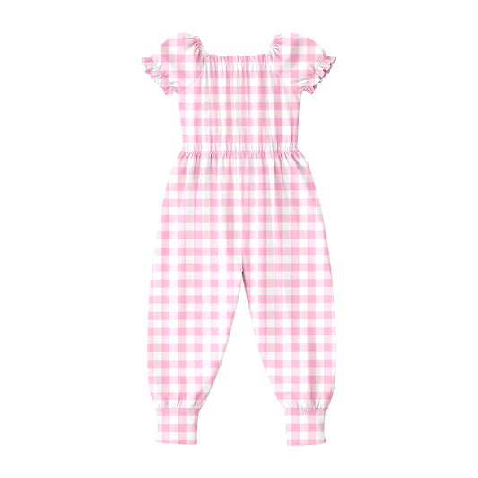 MOQ 5 PCS Preorder SR4061 Pink Plaid Short Sleeve Girls Overalls Jumpsuits 202602