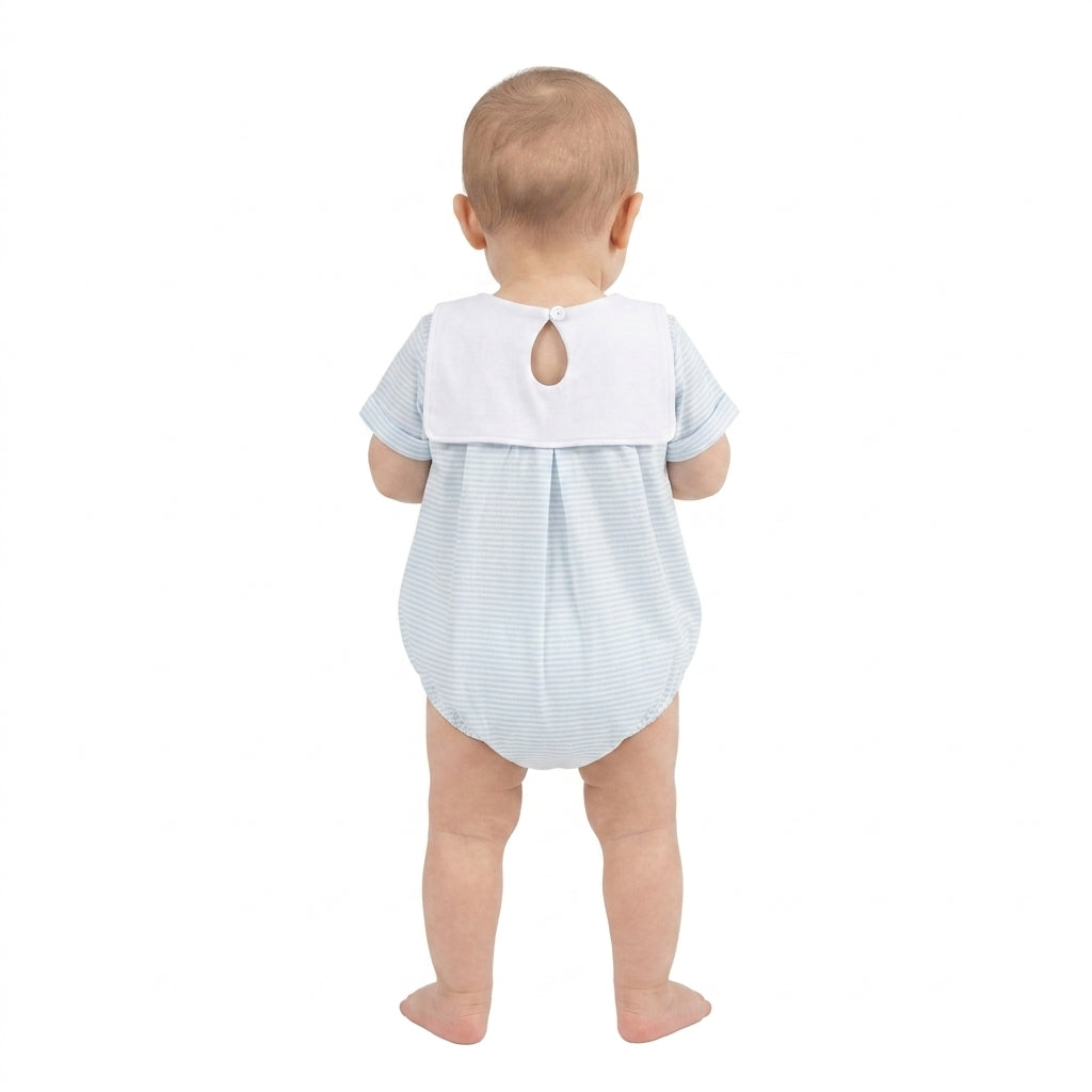 SR4075 Embroidery Farm Truck Barn Red Baby Boys Romper