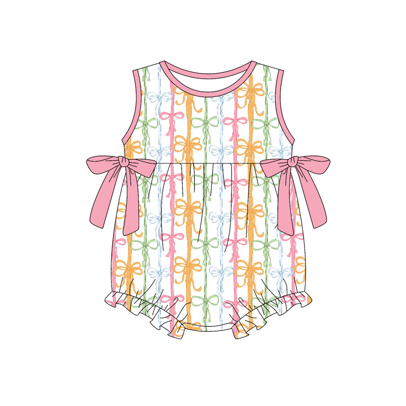 MOQ 5 PCS preorder SR4076 Colored Bows Pink Sleeveless Girls Bubble Romper 202602 Sibling