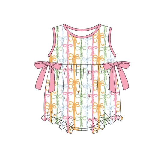 MOQ 5 PCS preorder SR4076 Colored Bows Pink Sleeveless Girls Bubble Romper 202602 Sibling