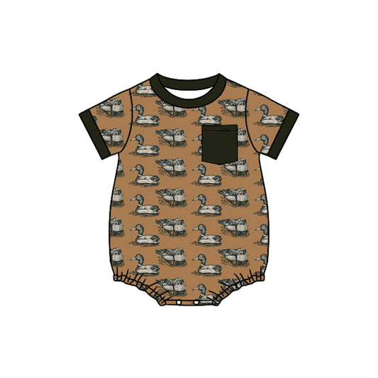 MOQ 5 PCS preorder SR4077 Duck Hunting Black Pocket Brown Short Sleeve Bubble Romper 202602