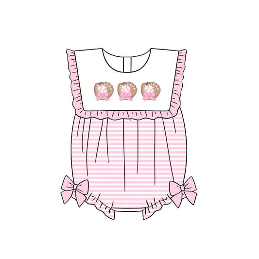 MOQ 5 PCS preorder SR4080 Baseball Gloves Pink Ruffle Stripe Sleeveless Girls Bubble Romper 202602