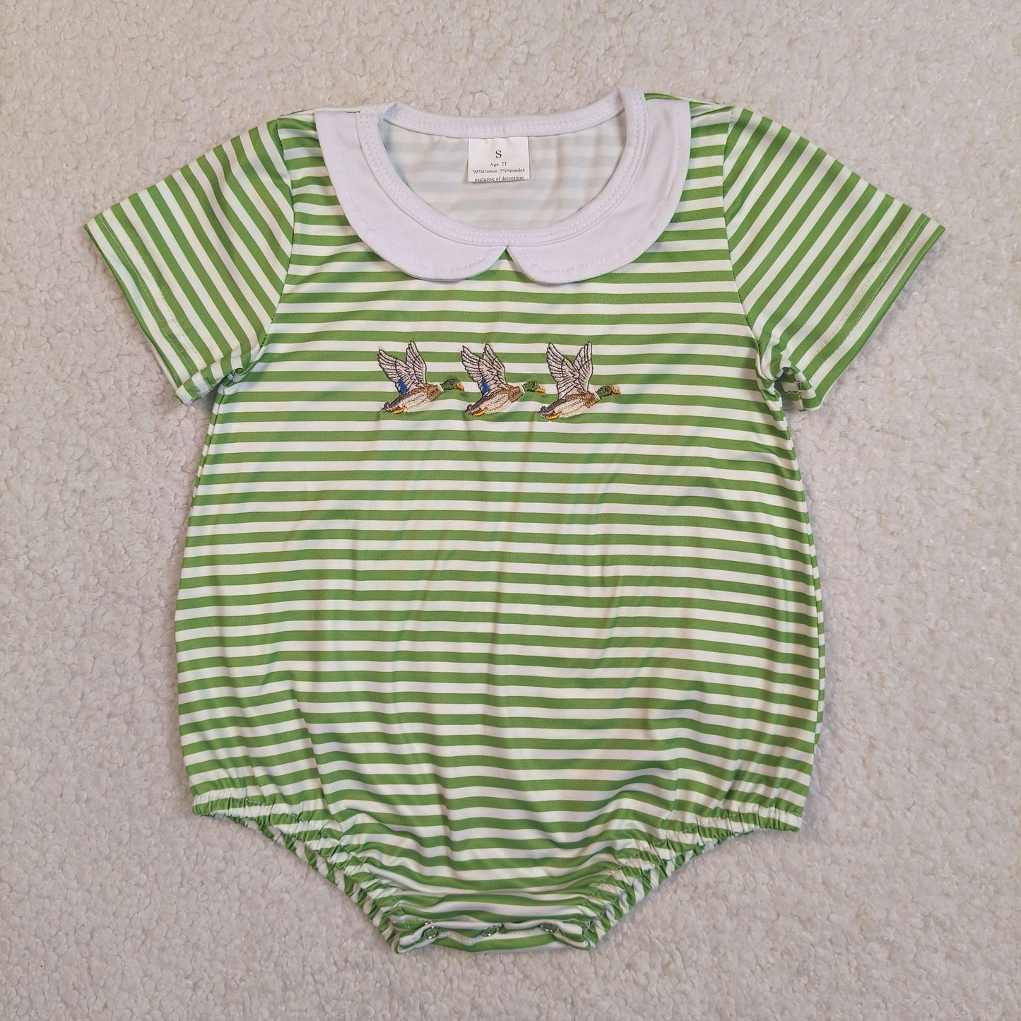 Sibling Matching Clothes Embroidered Duck Hunting Green Stripe Girls Boys Sets 202605 RTS