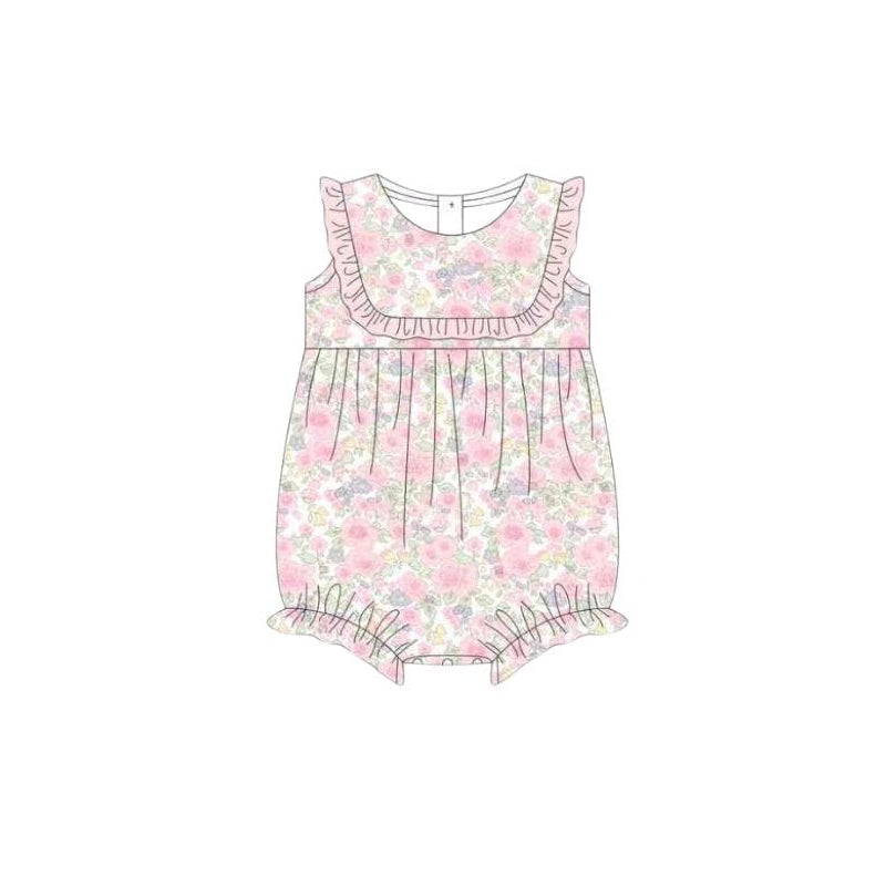 MOQ 5 PCS preorder SR4087 Flower Pink Ruffle Sleeveless Girls Bubble Romper 202603