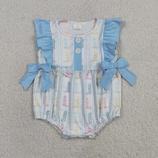 SR4088 Boots Love Light Blue Green Ruffle Sleeveless Girls Bubble Romper 202604 RTS