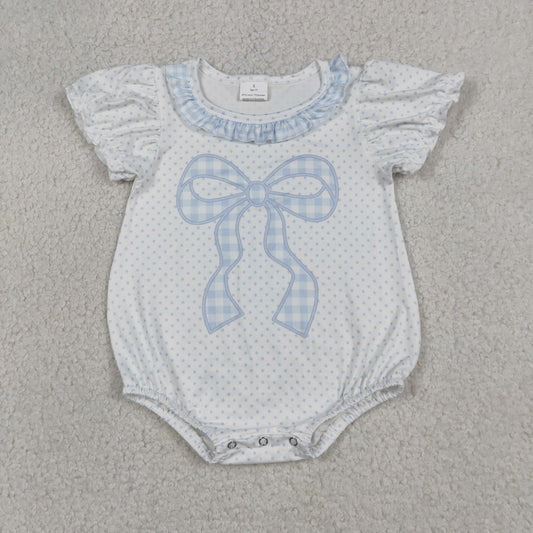 SR4089 Blue Bows Dots Ruffle Short Sleeve Girls Bubble Romper 202605 RTS