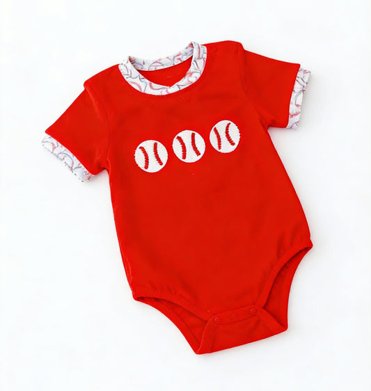 MOQ 5 PCS preorder SR4095 Baseball Red Short Sleeve Boys Bubble Romper 202603