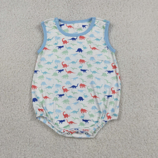 SR4096 Dinosaur Blue White Sleeveless Boys Bubble Romper 202605 RTS
